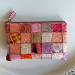 Faux pink snakeskin make-up bag/cosmetics bag
